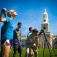 Zoom image: The 2017 solar eclipse is viewed outside Hayes Hall on the University at Buffalo's South Campus. Photo: Douglas Levere/University at Buffalo 