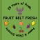 Sign that says "25 Years of Pride. Fruit Belt Fresh. Power & Clean Streets." The sign also contains pictures of fruit, and a phoenix mythical bird. 