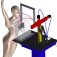 A robot woman stands to receive her breast scan. 