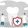 Concept of toothenamel featuring a large tooth and two small dentist figures. 