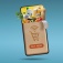 Concept of Instacart shopping featuring a phone that looks like a paper grocery bag with food and a reciept sticking out of the top. 