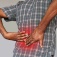 Torso of a person holding their back, red overlay indicating pain, concept of kidney disease and pain. 