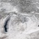A satellite image of the Great Lakes covered in ice. 