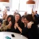 Bront&euml; Wittpenn, seated from left, Susie Neilson, Sara DiNatale and Megan Munce react to winning the Pulitzer Prize in explanatory reporting. 