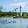 Kayakers paddle around Lake LaSalle on a summer day. 
