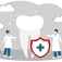 Large tooth flanked by dentists. 