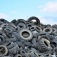 A large pile of recycled tires. 