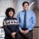 Maria Arango and DJ Ruszkowski, sustainability award winners, pose together in the Student Union. 