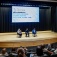 Spectrum alumni Marcus Yam (center) and Eric Cortellessa (right) on stage with moderator Barabra Bono (left). 