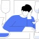 Alcohol misuse concept featuring a person surrounded by bottles and glasses. 